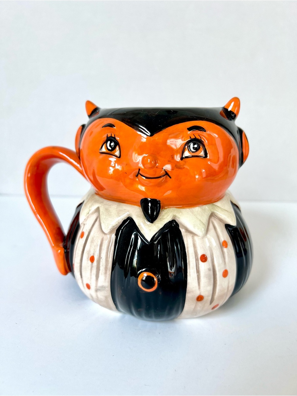 Johanna Parker Pumpkin Peep Halloween Devil Coffee Mug - Orange Black White NWOT